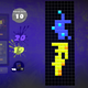 Characters play a card game on a board that looks like a Tetris level.